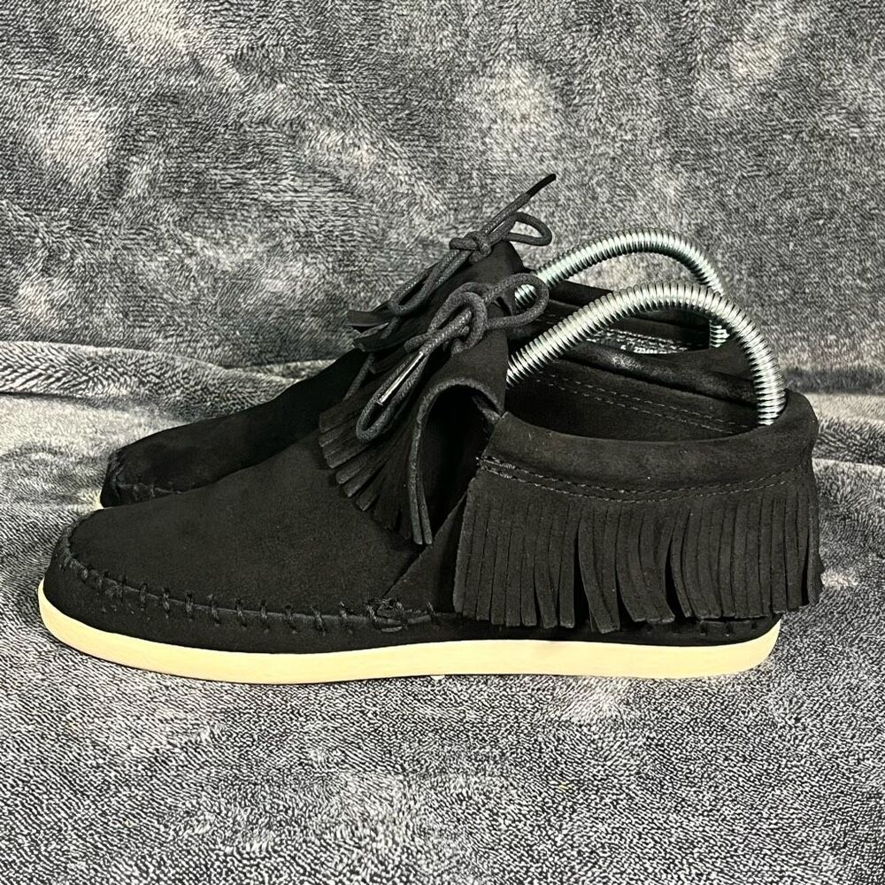 Minnetonka Venice Fringe Moccasin Bootie Women Black Suede 459 Size 6